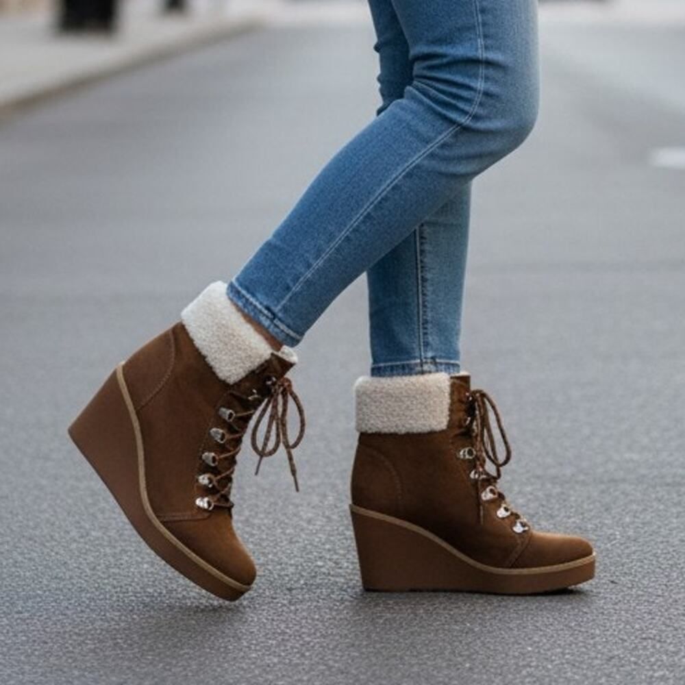 Stylish PORTLAND Womens Brown Faux Suede 3.5" Wedge Fashion Boots - Size: 10M